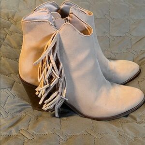 MIA Light Pink Faix Suede Fringe Ankle Boots